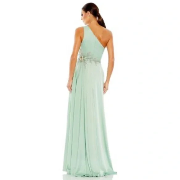 Mac Duggal Sage Green One-Shoulder Evening Dress - Picture 4 of 9